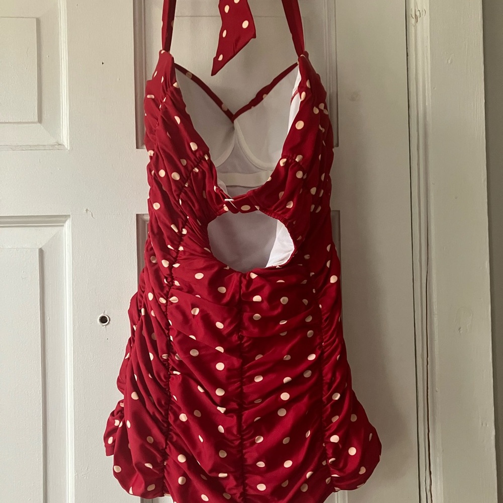 Unique Vintage Red Swimwear with Cream Dots. Worn twice. Excellent condition.